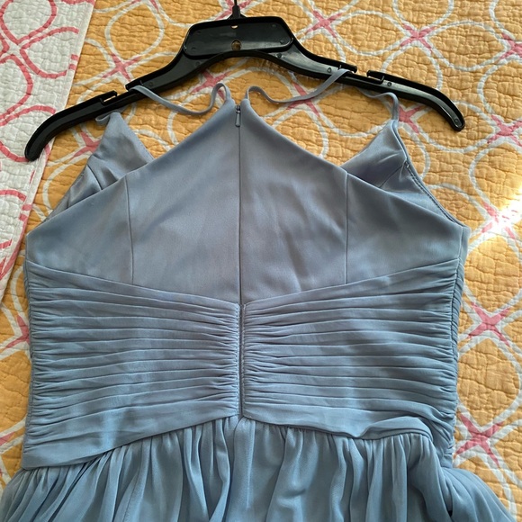 DB Studios Celebrate Dusty Blue mesh v-neck ruched waist spaghetti strap size 6 - Picture 4 of 10